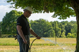 Arborists watering a tree