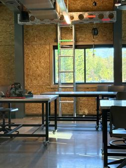 In a classroom adjoined to the Climbing Center, trainees get to know the metal box trusses