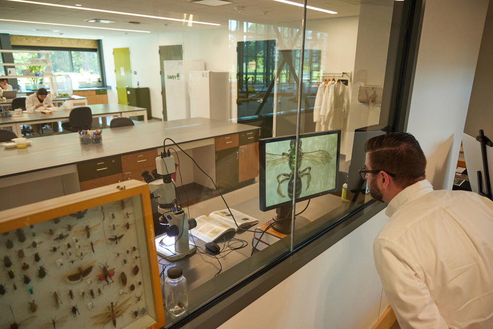 Employees look in laboratory space at SEED Campus